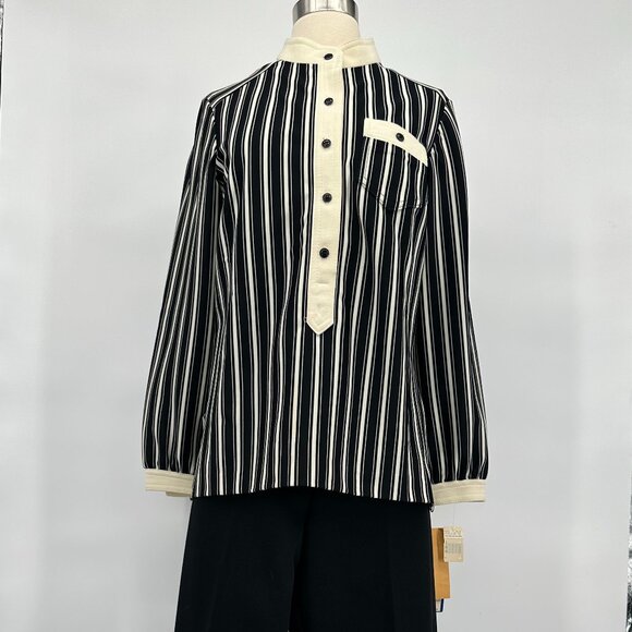 Vintage 1960s Black and White Striped Polyester Mod Shirt and Pants Ensemble - Picture 1 of 6